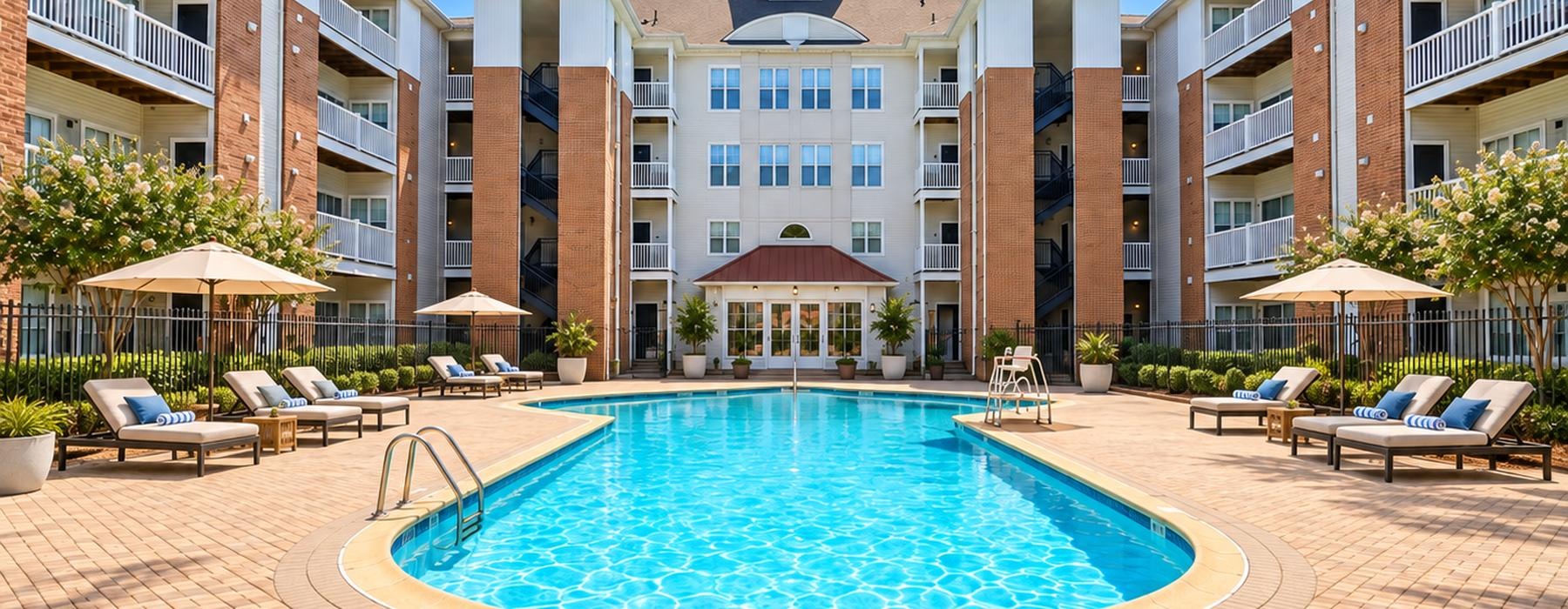 a pool in a courtyard