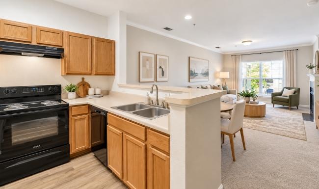 a kitchen with a stove and oven