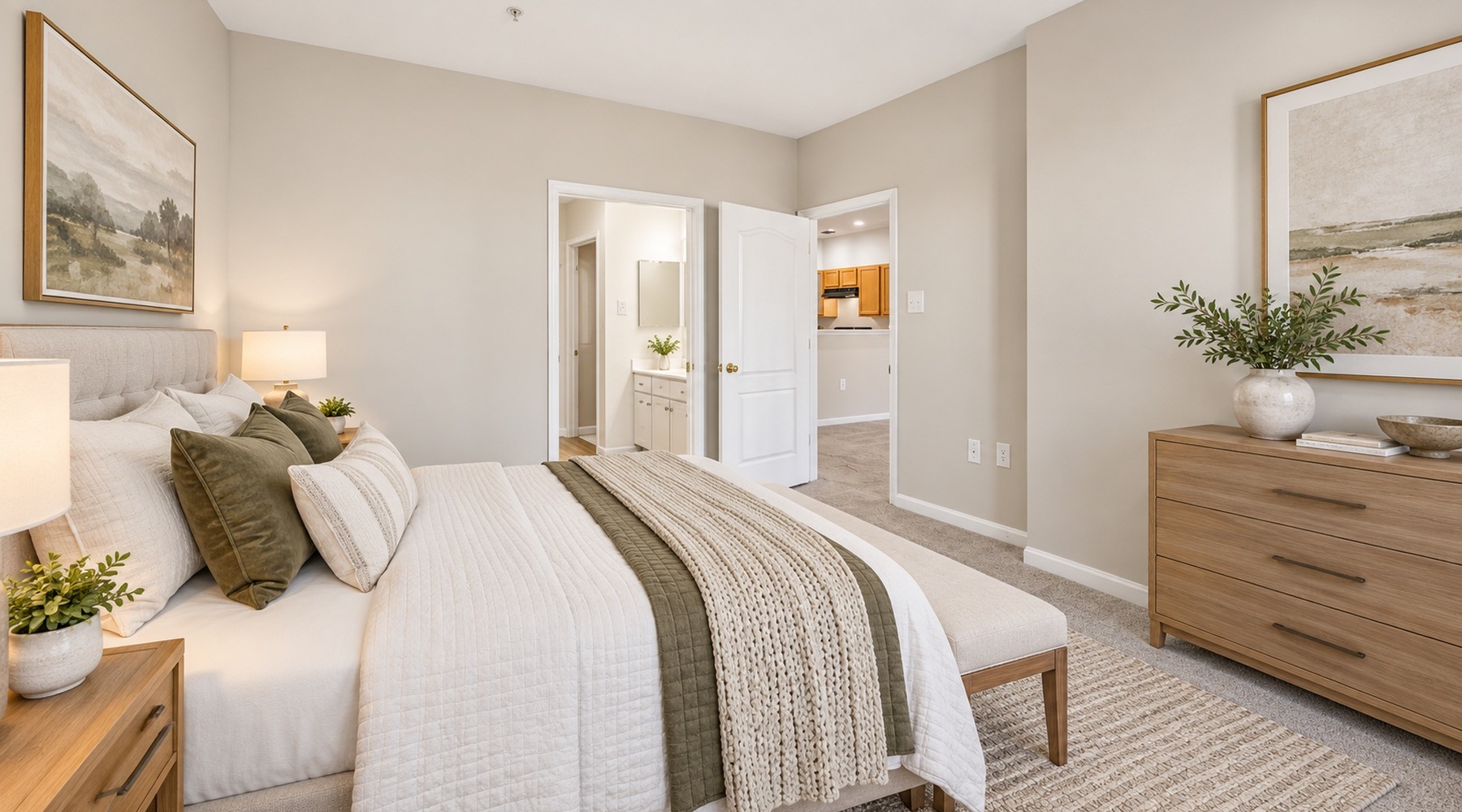 Bedroom with natural lighting and high ceilings